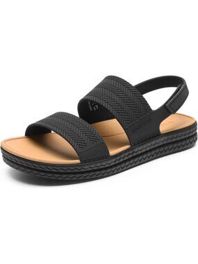 Dream Pairs Women's Black Open Toe Waterproof Slingback Platform Flat Sandals